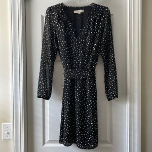 Ann Taylor LOFT Long Sleeve Dress Black White Print Size 2